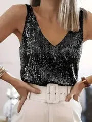 Women Sequin V Neck Tank Top Sleeveless Sparkly Camisole - View 11 | SAMAG