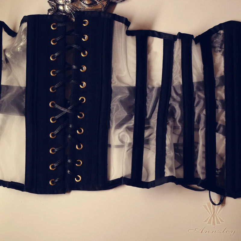 Annzley Summer Underbust Corset Ultra-thin Sexy Corset Waist Slimming Corset Red And Black Stripe Mesh Corset Bustier 2020
