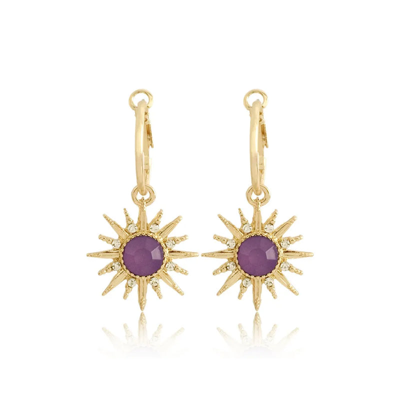 New Design High Quality Hoop Earrings Gold Color Colorful Stone Sun Shape Hoop Earrings for Trendy Women Modern Fashion