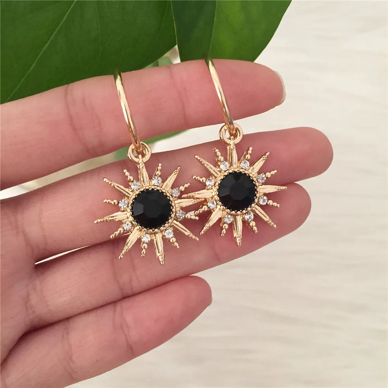 New Design High Quality Hoop Earrings Gold Color Colorful Stone Sun Shape Hoop Earrings for Trendy Women Modern Fashion