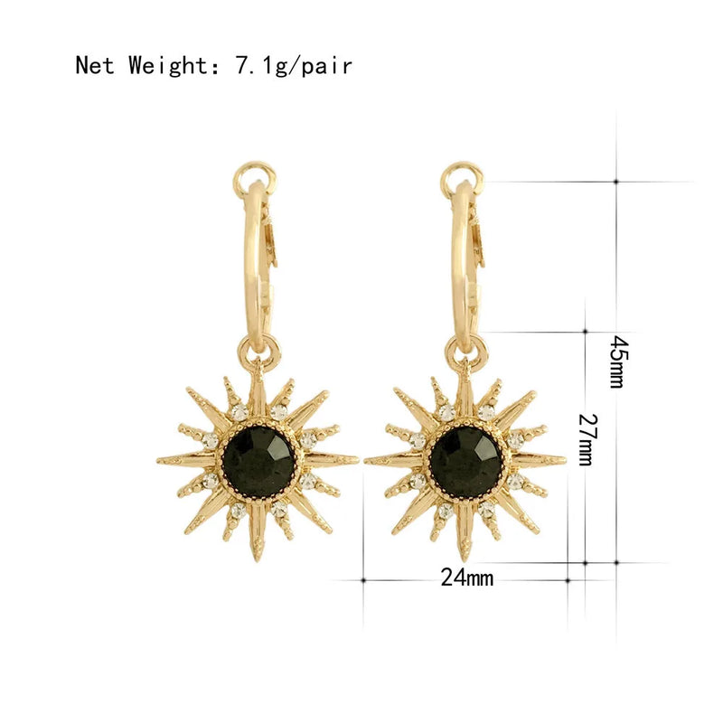 New Design High Quality Hoop Earrings Gold Color Colorful Stone Sun Shape Hoop Earrings for Trendy Women Modern Fashion