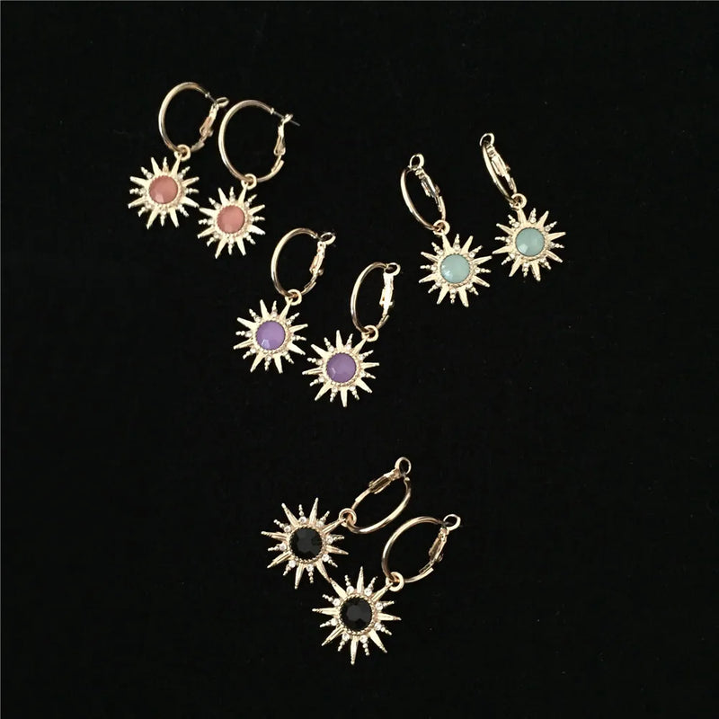 New Design High Quality Hoop Earrings Gold Color Colorful Stone Sun Shape Hoop Earrings for Trendy Women Modern Fashion
