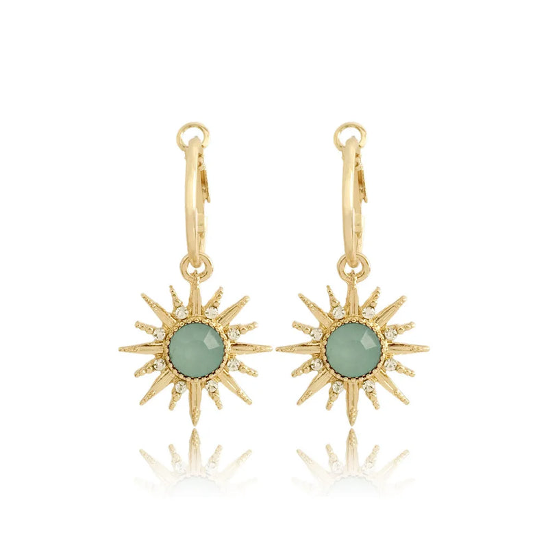 New Design High Quality Hoop Earrings Gold Color Colorful Stone Sun Shape Hoop Earrings for Trendy Women Modern Fashion