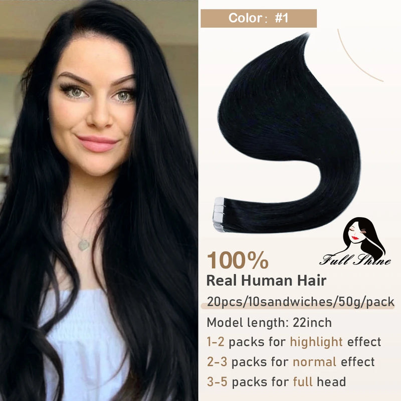 Full Shine Tape In Hair Extensions Human Hair 100% Remy Natural Human Hair Seamless Skin Weft Seamless Color Glue For Women