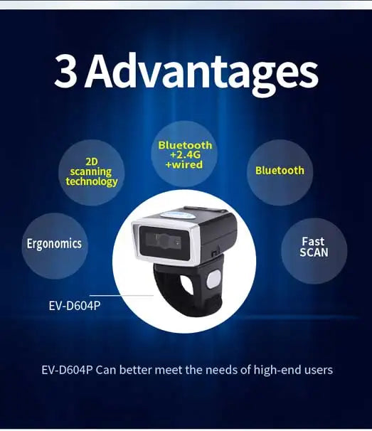 QR Code 1D/2D Ring Scanner Wearable Scanner Finger Barcode Reader Bluetooth Barcode Scanner Portable Bar code Scanner PDF Code