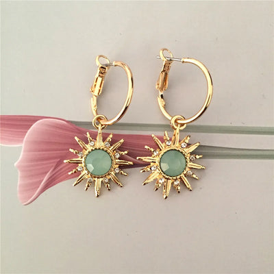 New Design Hoop Earrings Gold Color Colorful Stone Sun | SAMAG