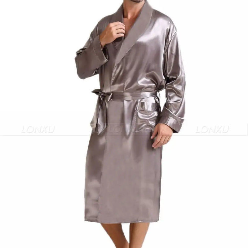 Mens  Silk Satin Pajamas Sleepwear  Robe  Robes Bathrobe Nightgown  S~3XL