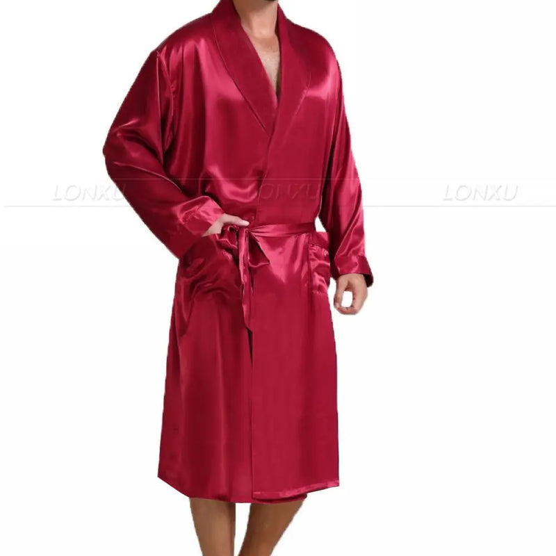 Mens  Silk Satin Pajamas Sleepwear  Robe  Robes Bathrobe Nightgown  S~3XL