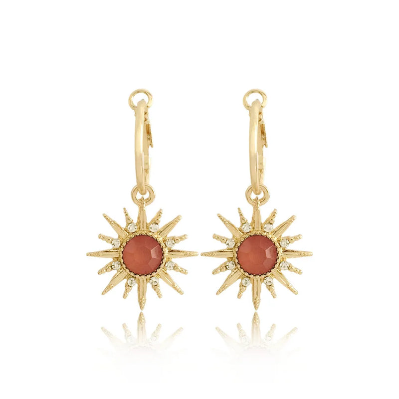 New Design High Quality Hoop Earrings Gold Color Colorful Stone Sun Shape Hoop Earrings for Trendy Women Modern Fashion
