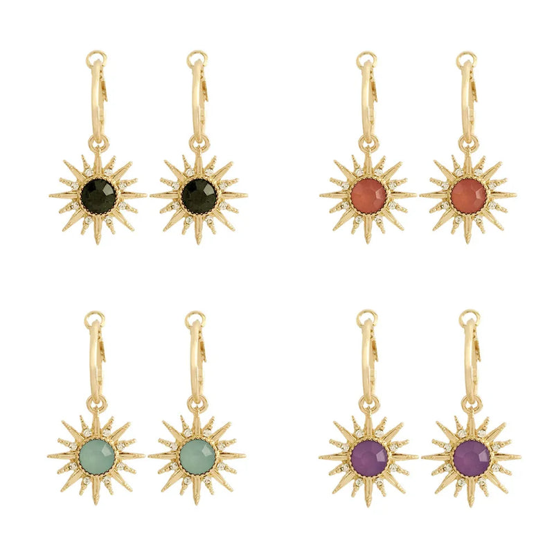 New Design High Quality Hoop Earrings Gold Color Colorful Stone Sun Shape Hoop Earrings for Trendy Women Modern Fashion