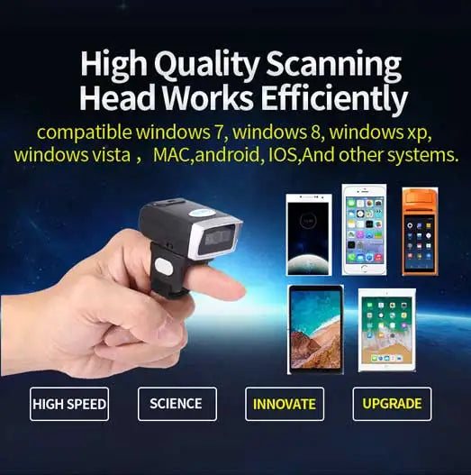 QR Code 1D/2D Ring Scanner Wearable Scanner Finger Barcode Reader Bluetooth Barcode Scanner Portable Bar code Scanner PDF Code