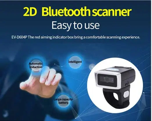 QR Code 1D/2D Ring Scanner Wearable Scanner Finger Barcode Reader Bluetooth Barcode Scanner Portable Bar code Scanner PDF Code